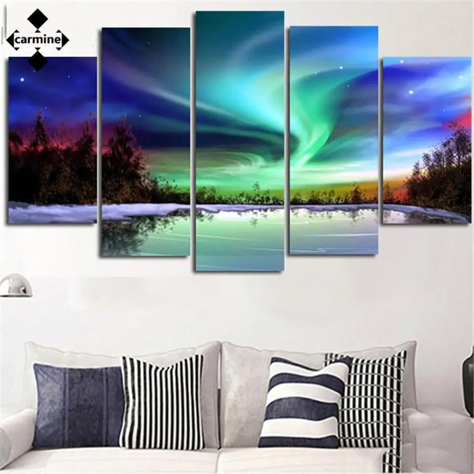 

The Northern Lights Modular Picture Modern Painting Hd Printed Poster On Canvas 5 Panel Wall Art Home Decor No Frame Living Room