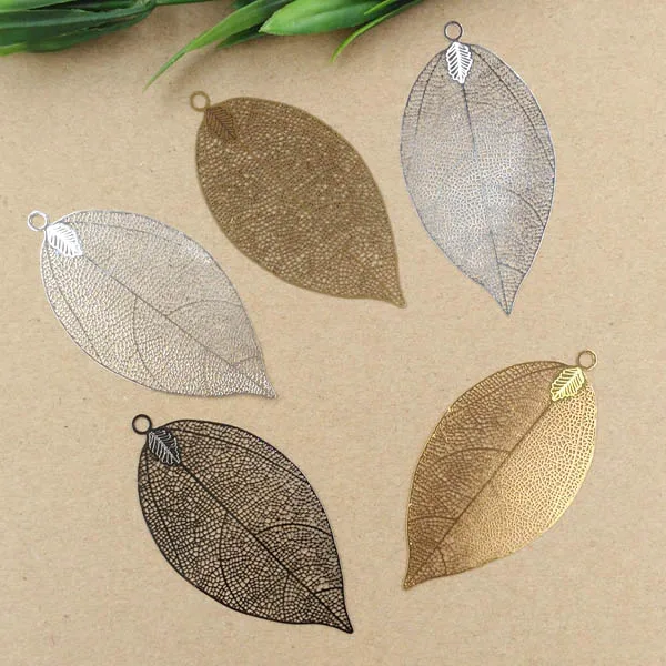 

75x35mm Multi-color Plated Brass Blank Filigree Leaf Pendant Links Wraps Connectors Jewelry Findings Connectors Charms