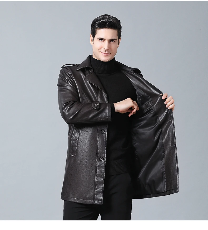 8XL 6XL 5XL 4X Men's leather jacket autumn and winter new handsome middle-aged Slim casual fashion long coat leather jacket