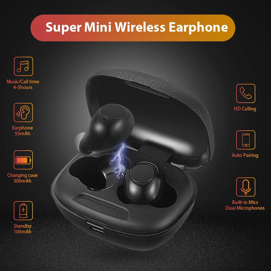 Mini V5.0 Bluetooth Earphone 3D Stereo Wireless Earphones Sports Wireless Headphones Gaming Headset with dual Microphones