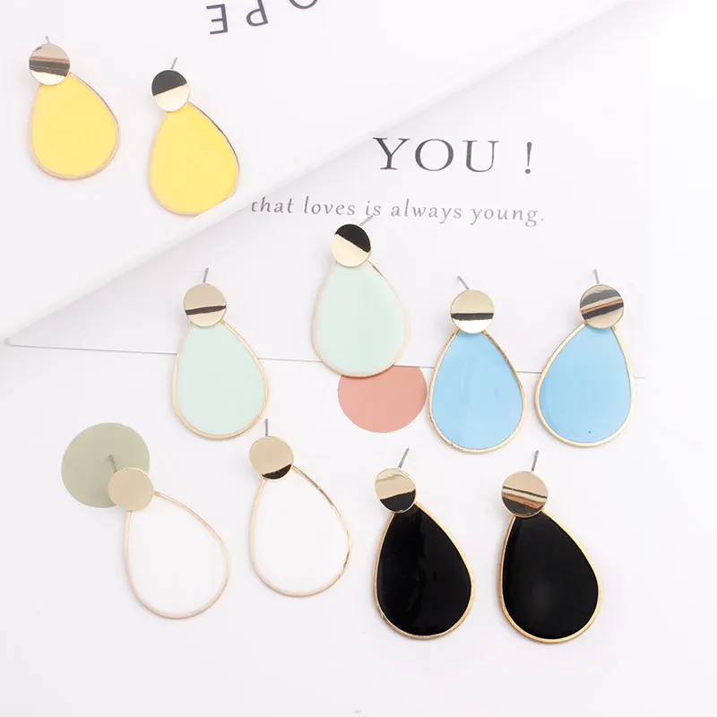 

DoreenBeads Candy Color Enamel Stud Earrings Summer Fashion Women's Jewelry Multicolor Waterdrop Gold Color Alloy 4*2.2cm 1 Pair
