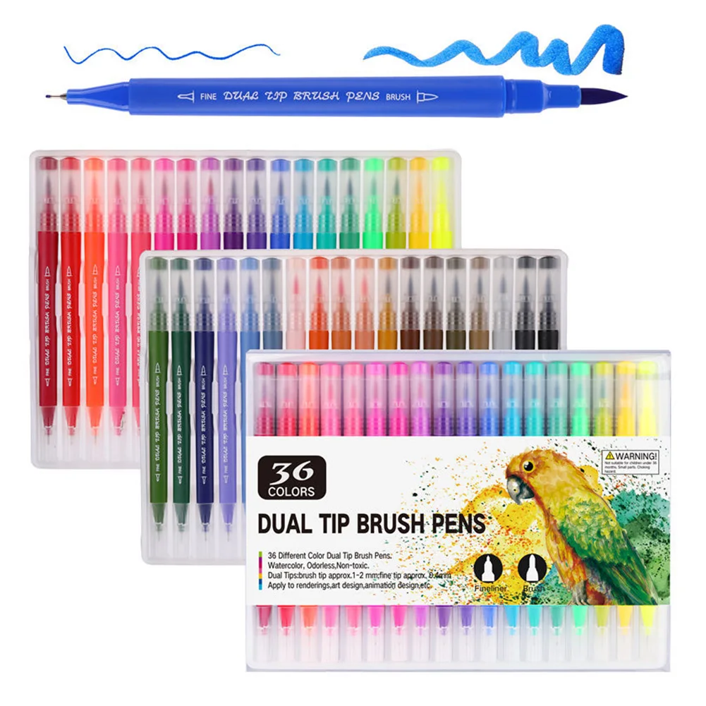 

School Calligraphy Watercolor Students Dual Tips Fineliner Art Markers Set Manga Children Drawing Gift Coloring Brush Beginners