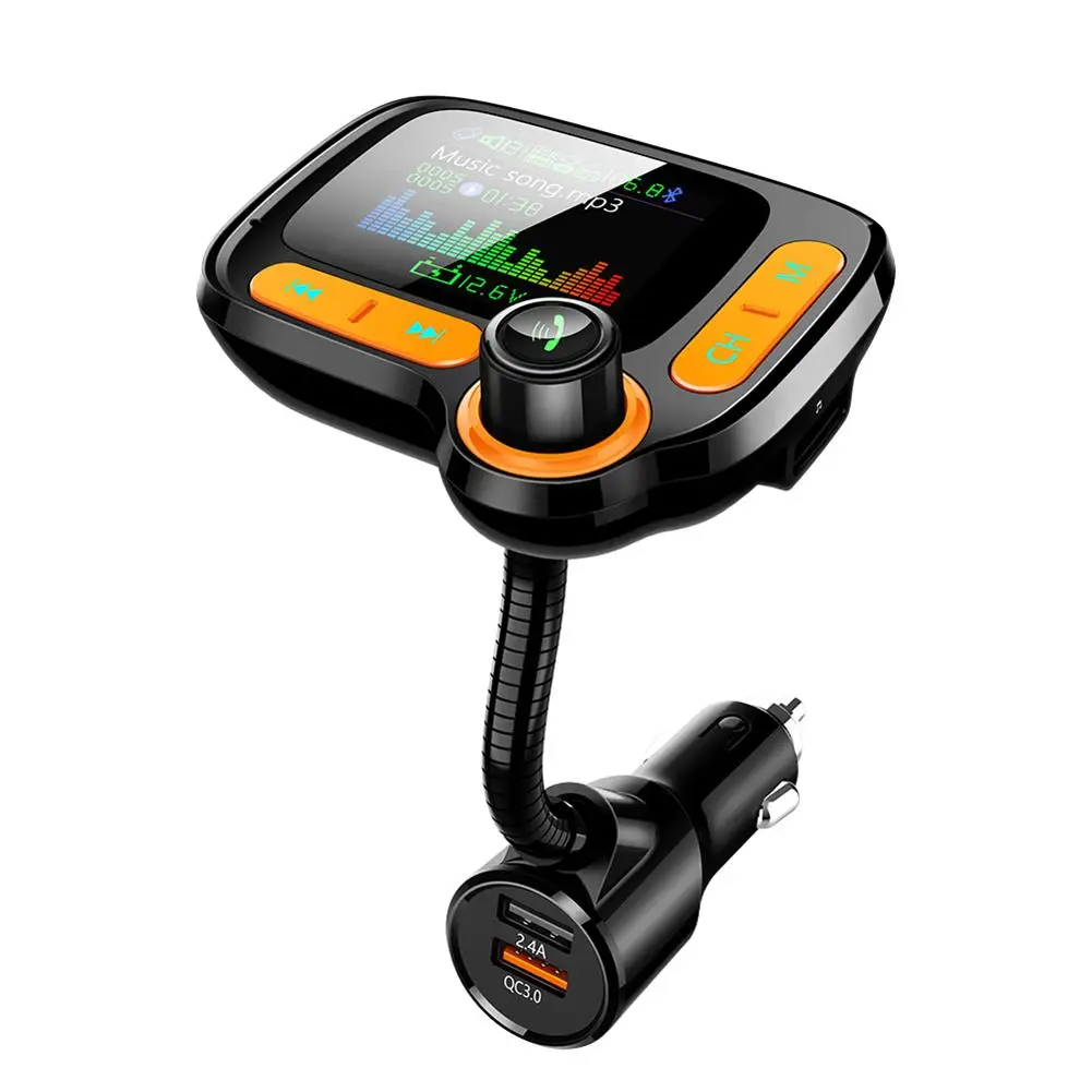 Fm-передатчик Bluetooth 5,0 Fm модулятор MP3 плеер автомобильный комплект громкой связи QC3.0 быстрое зарядное устройство TF AUX аудио приемник - Название цвета: Black
