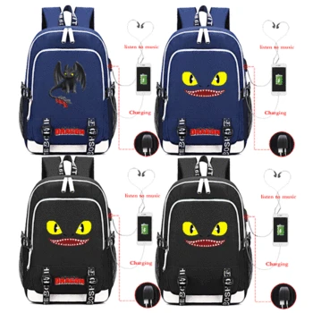 

Backpack How to Train Your Dragon USB Design Charging Backpack Luminous Travel Rucksack USB Laptop Knapsack