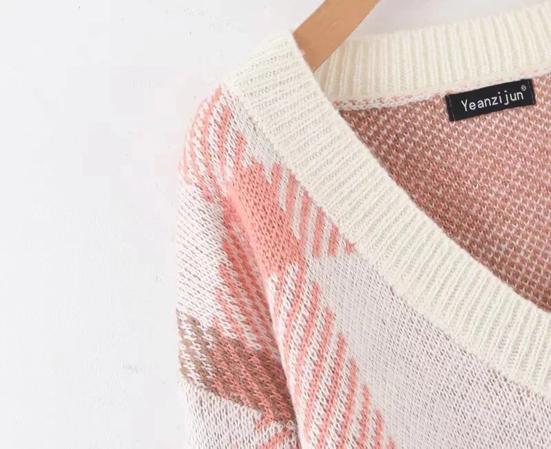 Пиратский курьер винтажный клетчатый женский вязаный свитер осень VNeck Лоскутная контрастная цветная блузка повседневный свитер уличная одежда