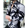 2021 Men's Slim Shirt Autumn Casual Turn-down Collar Streetwear Fashion Together Printed Long Sleeve Oversize Shirt For Men Top 3