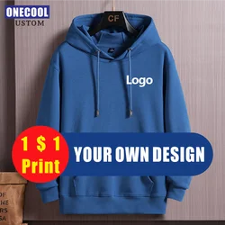High Quality Cotton Sweatershirt Custom Logo Print Embroidery Personal Design Brand Hoodies 7 Colors Hooded Sweater ONECOOL 2021