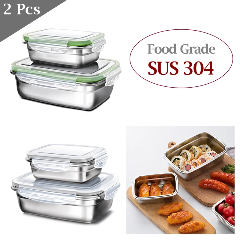 2 шт Ланч-бокс для детей 304 Нержавеющая Сталь Bento box фруктовый контейнер для еды коробка для хранения еды для перекуса кухонная утварь