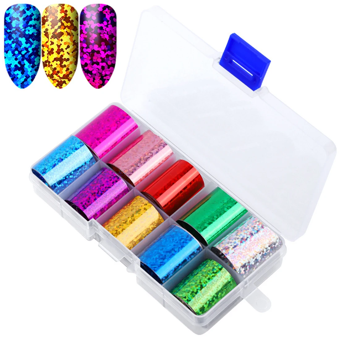 10Pcs Holographic Nail Foil Set Transparent AB Color Transfer Sticker Decorations Mix Designs Manicure Nail Art Decals