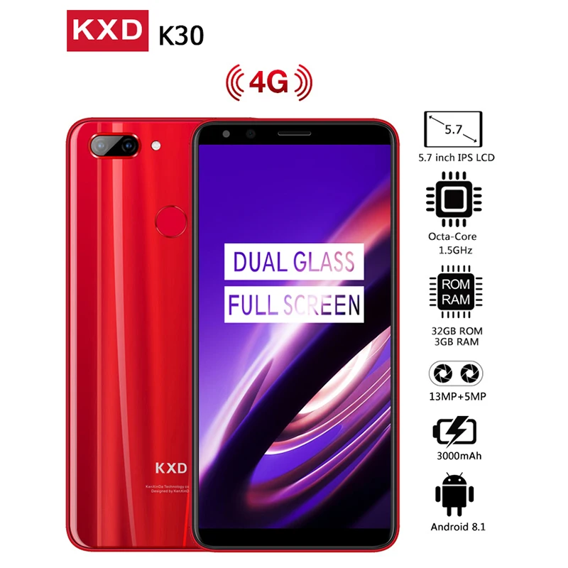 Red Kenxinda K30 смартфон 3000 мАч 3 ГБ+ 32 ГБ 5,7 дюймов Android 8,1 многоязычный телефон Поддержка gps 2 SIM 1440*720 мобильный телефон - Цвет: Red