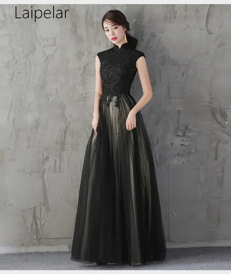 Laipelar, длинные, китайский стиль, Lday, Qipao, размеры S-XXL, Vestidso, элегантные, для вечеринки, женские платья, кружевное, черное, сексуальное, Cheongsam