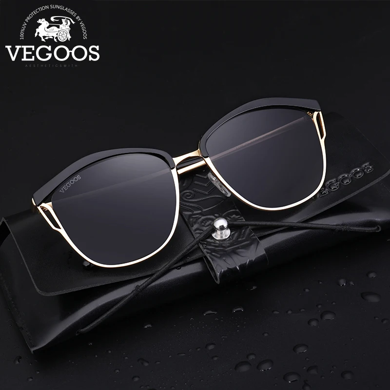 VEGOOS, кошачий глаз, солнцезащитные очки для женщин, поляризационные, защита от уф400 лучей, модный дизайн, квадратная металлическая оправа, женские оттенки, роскошный бренд#6130
