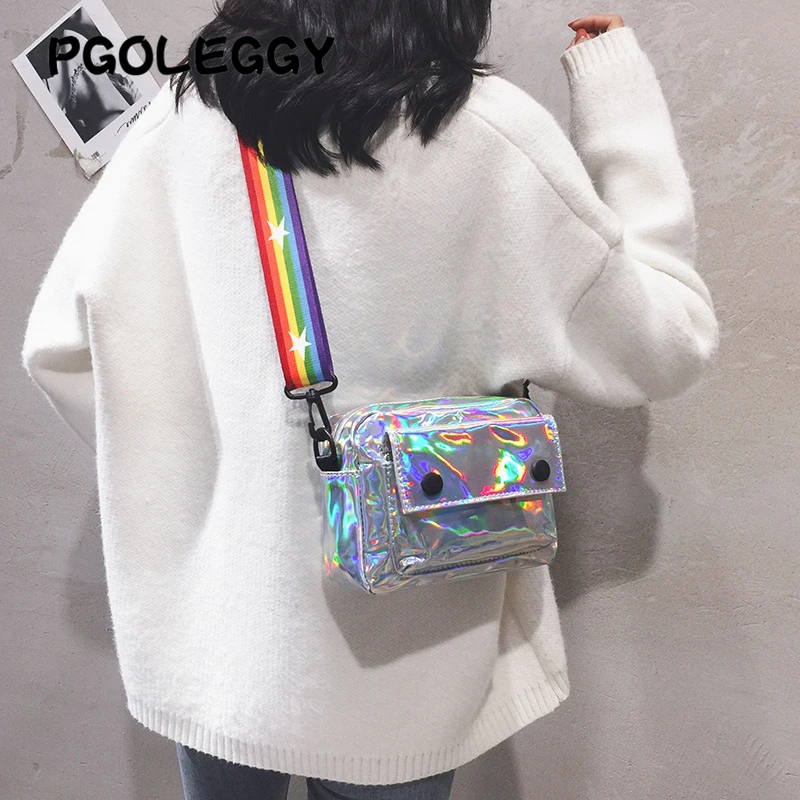 PGOLEGGY лазерные сумки через плечо для женщин 2019 модные роскошные женские Сумки из