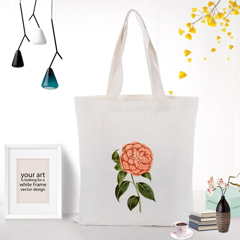 FLOWER Handbag Custom Print Logo Tote Bag Daily Use Shopping Bag DIY Canvas Eco Reusable RecycleText