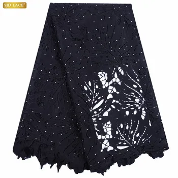 

African Cord Lace Fabric With Stones Embroidery Mesh Lace High Quality 2019 Black Guipure Lace Fabrics For Wedding Dress A1714