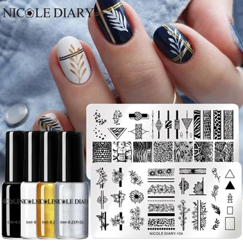 

NICOLE DIARY Black White Gold Silver Nail Stamping Polish Set Leaf Snake Skin Image Stamp Plates Template Stencil for Varnishes