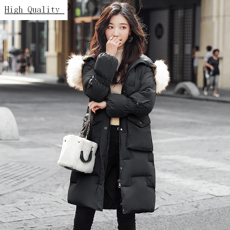 

Women Winter Down Jacket Long Down Coat Female Large Fur Hooded Warm Clothes Thick Slim Jacket Ladies Overcoat Hiver 9002