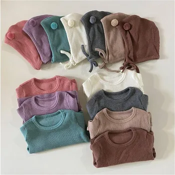 

Knitted Baby Jumspuit With Hat Newborn Baby Romper Long Sleeve Baby Girls Romper Cotton Pajamas Infant Boys Sleepwear Overalls