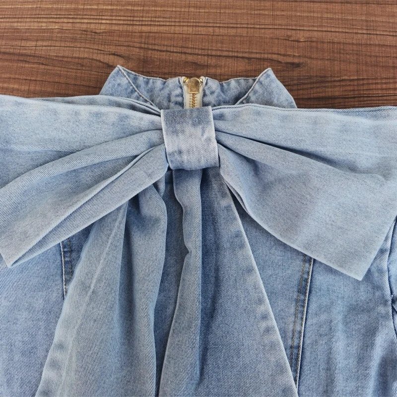 Patchwork Bow Denim Shirt Women's Jeans Jacket