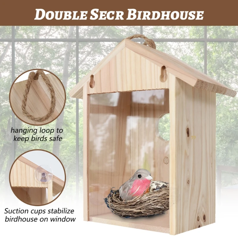 See Through One Way Mirrored Bird House Suction Cup Window Mounted Bird