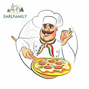 

EARLFAMILY 13cm x 12.3cm for Chef Making Pizza Funny Car Stickers DIY Occlusion Scratch 3D Funny Car Sticker Decoration Decal