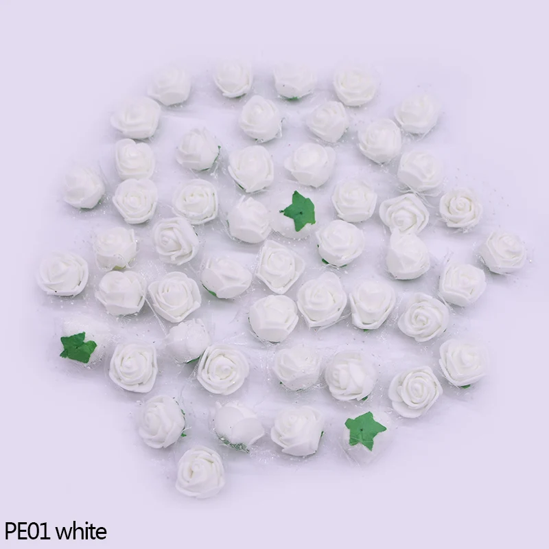 PE01 50/100/200 шт. 2 см Моделирование Пена розы искусственные цветочные бутоны с пряжей для дома с цветочным узором на свадьбу, Декоративные искусственные цветы - Цвет: PE01