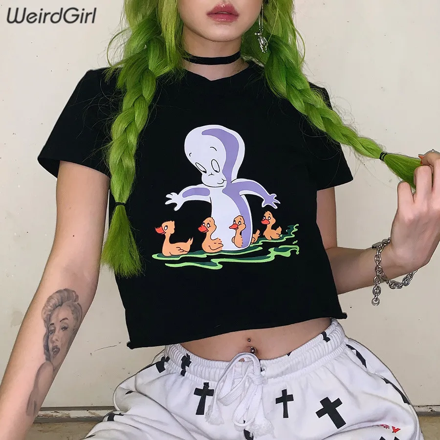 Weirdgirl женские хлопковые футболки с принтом, круглый вырез, короткий рукав, женский короткий топ, футболки, милая девушка, эластичная уличная одежда, на выход, Новинка лета