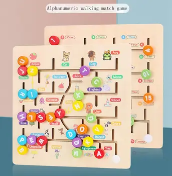 

Baby Wooden Numbers Letter Matching Game Board Puzzlesl Walking Match Labyrinth Slide Puzzle Toys Children Toy alphabet wood