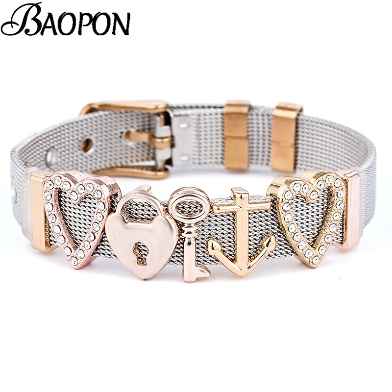 10 мм сетчатый Браслет из нержавеющей стали, браслеты с ключом и замком, очаровательные браслеты для женщин и мужчин, ювелирные изделия для влюбленных, подарок