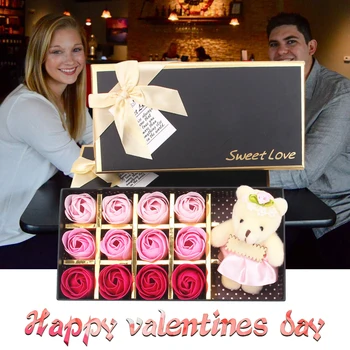 

12 Pc Romantic Valentine's Day Creative Gift Bear Rose Flower Soap Party Wedding Decor Rose Bear In Artificial And Dried Flowers