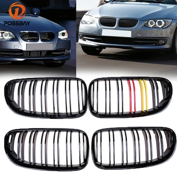 

POSSBAY Matte Black Double Slats Grille for BMW 3-Series E93 325i/328i/330d Cabrio 2010-2013 Facelift Front Bumper Hood Grilles