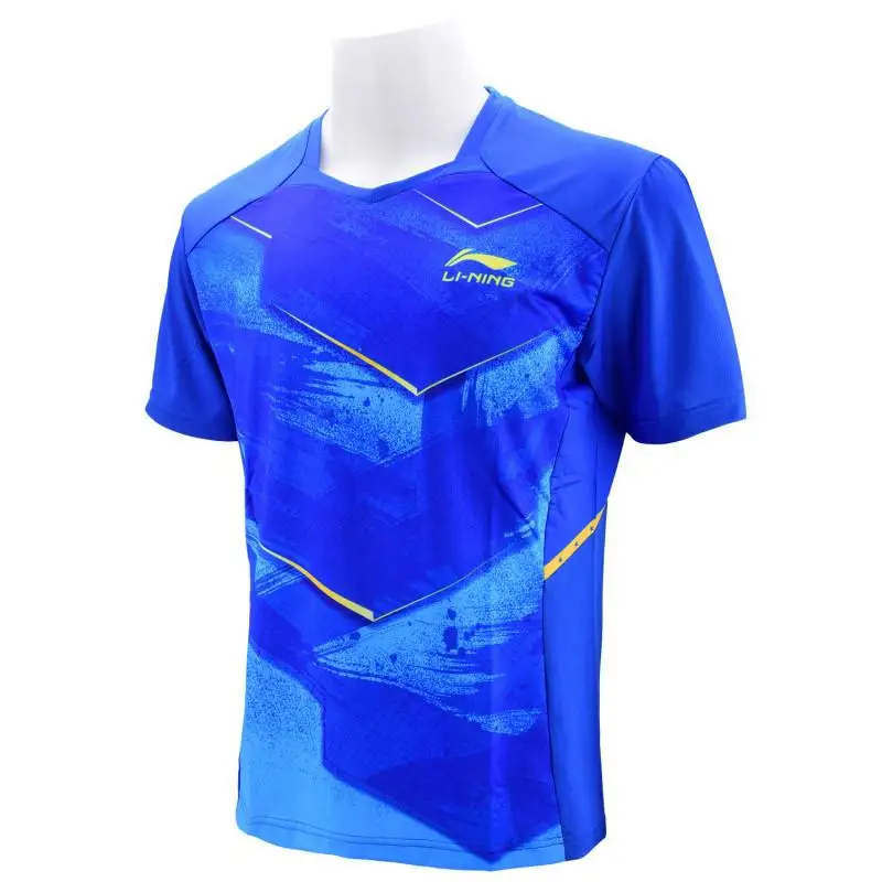 Li-ning одежда для настольного тенниса, сборная Мужская и женская спортивная одежда с коротким рукавом для соревнований по настольному теннису - Цвет: AAYP349-2