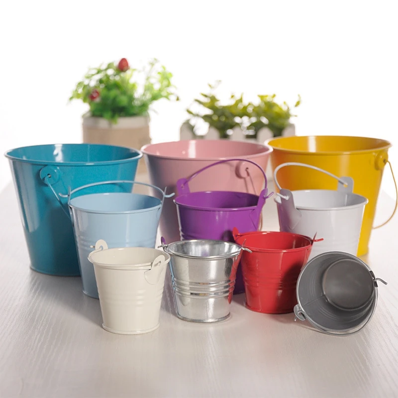 

10pcs Creative Candy Color Mini Iron Bucket DIY Home Potted Small Iron Barrel Wedding Candy Gift Buckets DIY Storage Boxes Bags
