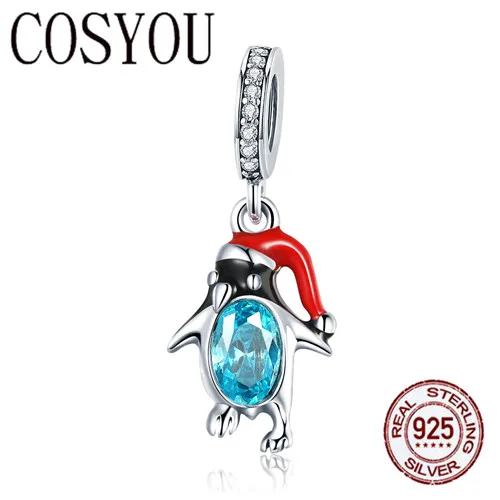 

COSYOU 925 Sterling Silver Happy Penguin Pendant Colorful Enamel Animal Charms Fit Women Bracelets Bangles DIY Jewelry SCC993