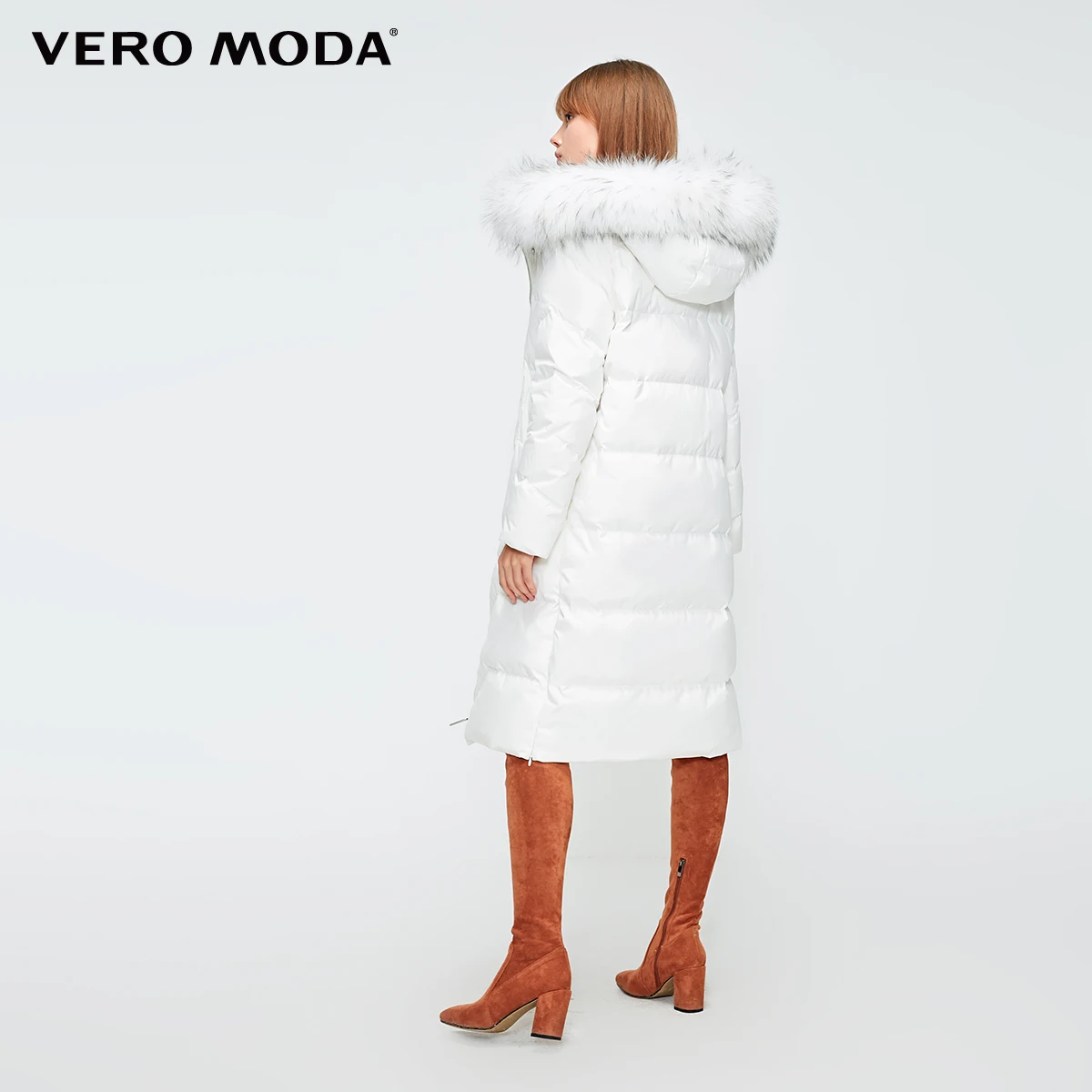 Vero Moda женский длинный пуховик с капюшоном из меха енота | 318412531