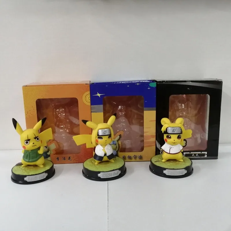 Pokemon Pikachu Anime Figures Cosplay Rock Lee Tenten Hyuga Neji Naruto Cute Toy Pocket Monster Action Figma Model PVC Doll 13cm