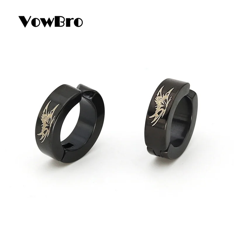 

VowBro Pair Cool Punk Men's Stainless Steel Hoop no Piercing Round crystal Earring Ear Stud men woman jewelry