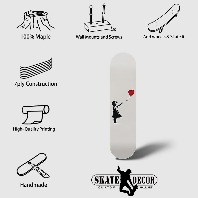 スケートボード BANKSY FLYING BALLOONS GIRL SKATEBOARD Skateboard Girl With Balloon BANKSY BKSK-05-01 20×79cm White