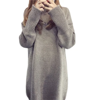 

Female Pullover Sweater Dress Autumn Spring Half High Collar Long Thickened Korean Students Wind Base Sweaters Coats