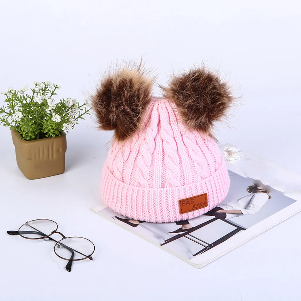 Womail Beanies; детская шапка с помпоном; зимняя детская шапка; милая вязаная шапка для девочек и мальчиков; повседневные однотонные детские шапки для девочек