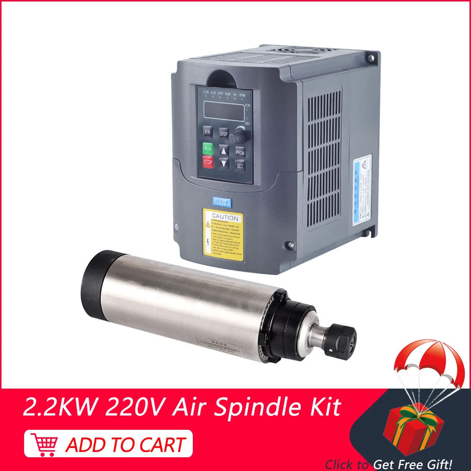 

CNC Spindle 2.2KW ER20 Air Cooled Spindle Motor 220V VFD Converter Spindle Inverter 80MM Clamp For Engraver Milling Machine