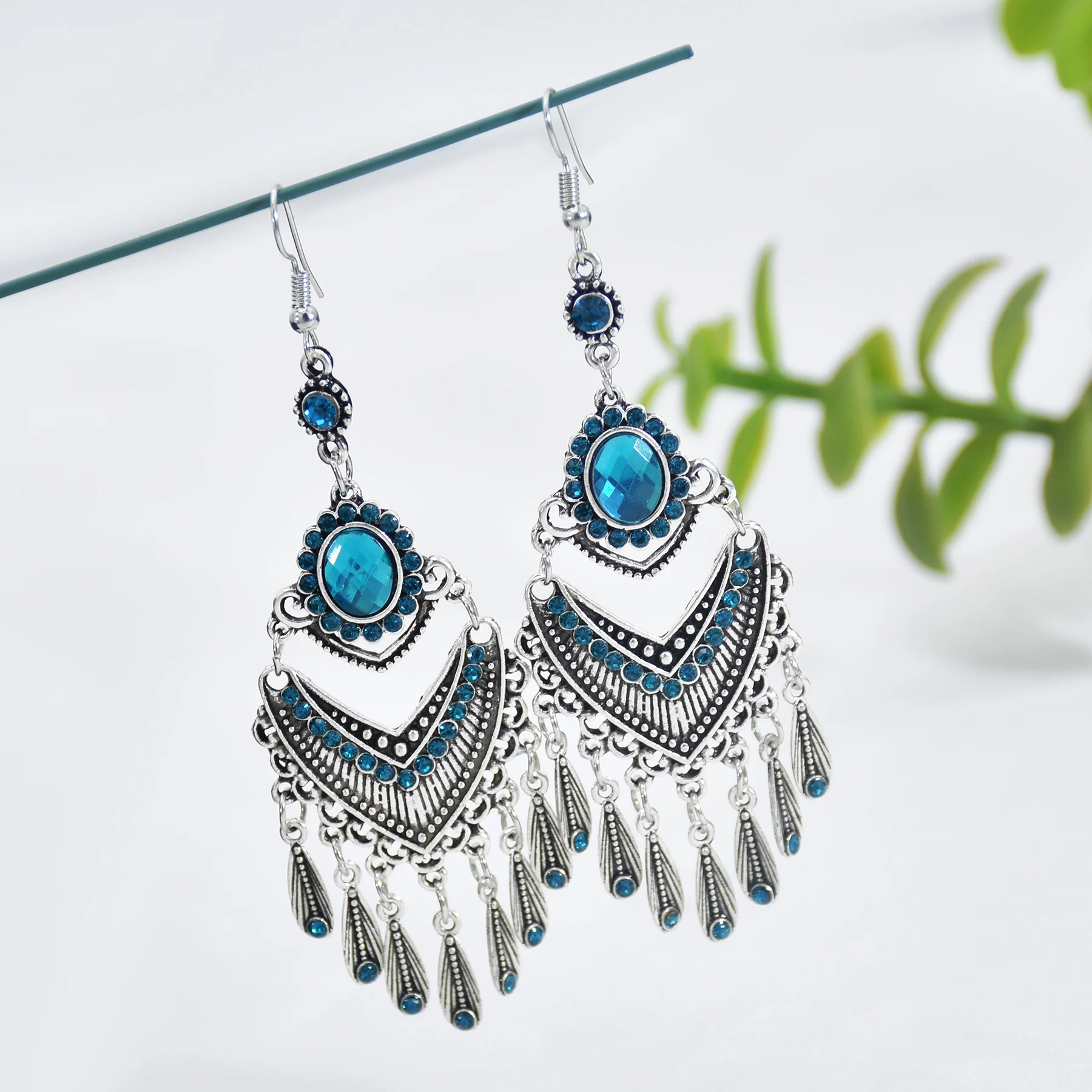 2021 Retro Colorful Beaded Earrings For Women Kolczyki Vintage Silver Color Tassel Crystal