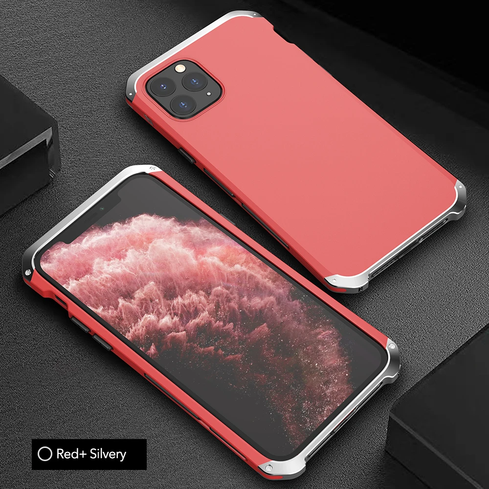 Metal Bumper Case For iPhone 11 Pro Max Metal Heavy Duty Frame Cover For iPhone 11Pro 11 Anti-knock ShockProof Protection Cases - Цвет: Red Silver