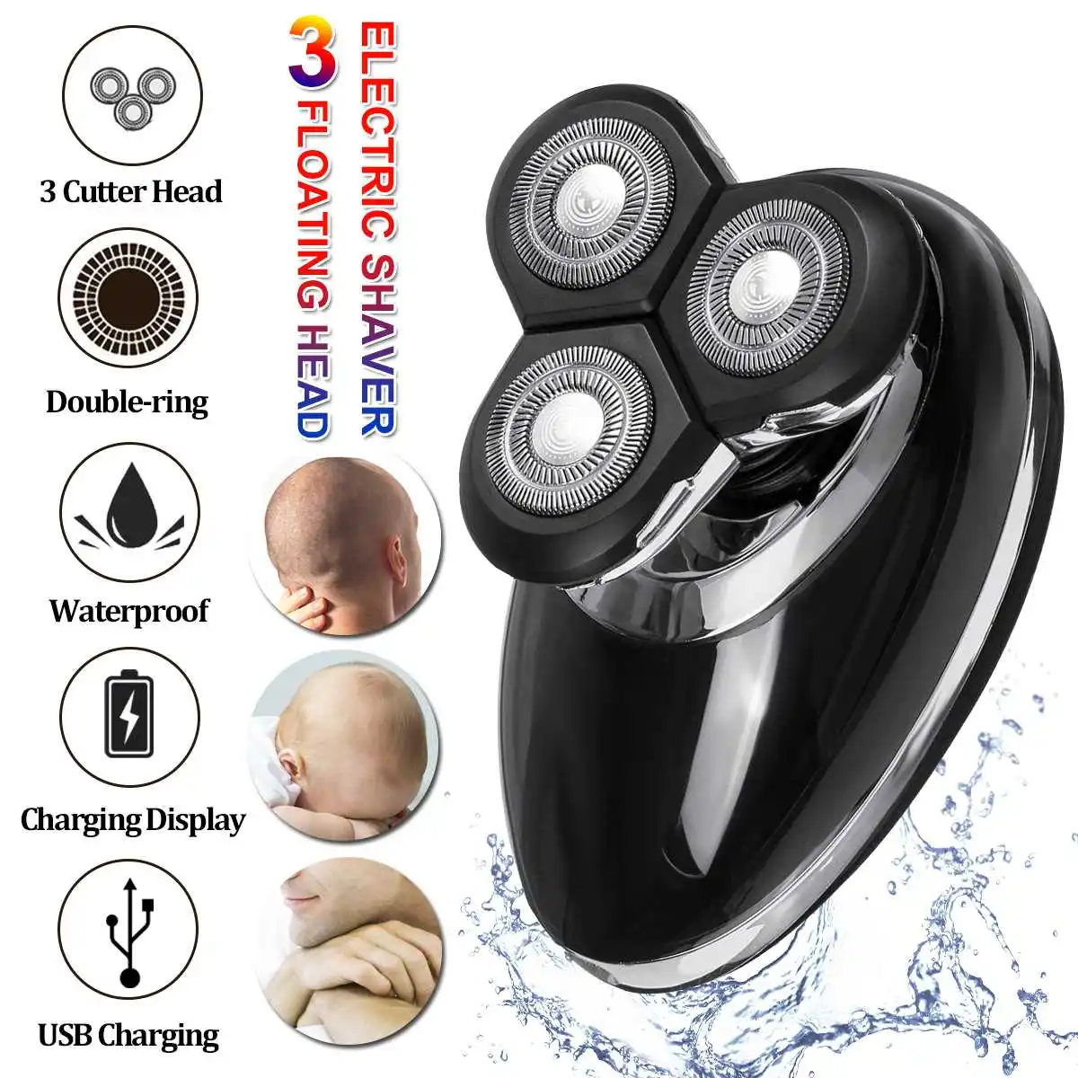 

NEW Digital Display Rechargeable Bald Head Electric Shaver Wet&dry Use Waterproof Multipurpose Shaver Men Facial Cleaning Brush