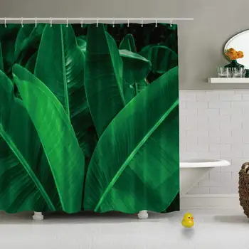 

Tropical Banana Leaf Texture Garden Abstract Photo Waterproof Shower Curtain for Kids Bathroom,72''L x 72''W