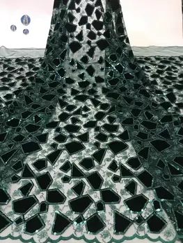 

Sequins Lace Fabric Latest African Lace Fabric High Quality Nigerian French Party lace fabric for tulle lace fabric green(7-19
