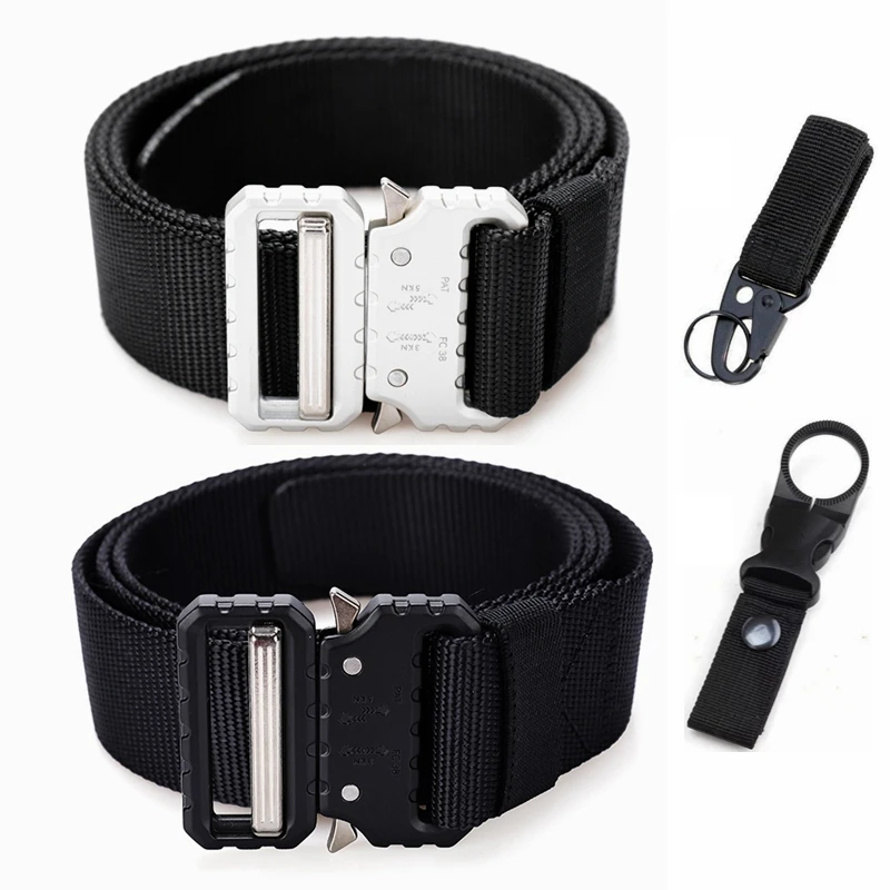 elastic belt for men 5.0CM Wide Army Belt Tactical Military Nylon Waist Belts Quick Release Outdoor Hunting Training Strong Metal Buckle Police Mens black belt with holes