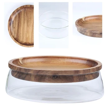 

Glass Nuts And Dry Fruits Storage Box Container Double Layer Candy Box With Wooden Lid For Home Kitchen Supply