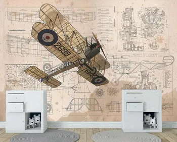 

CJSIR Mural Wallpaper Hand Drawn Cartoon Retro Airplane Fighter Soaring Background Wall Boy Room Decoration 3d Wallpaper Decors