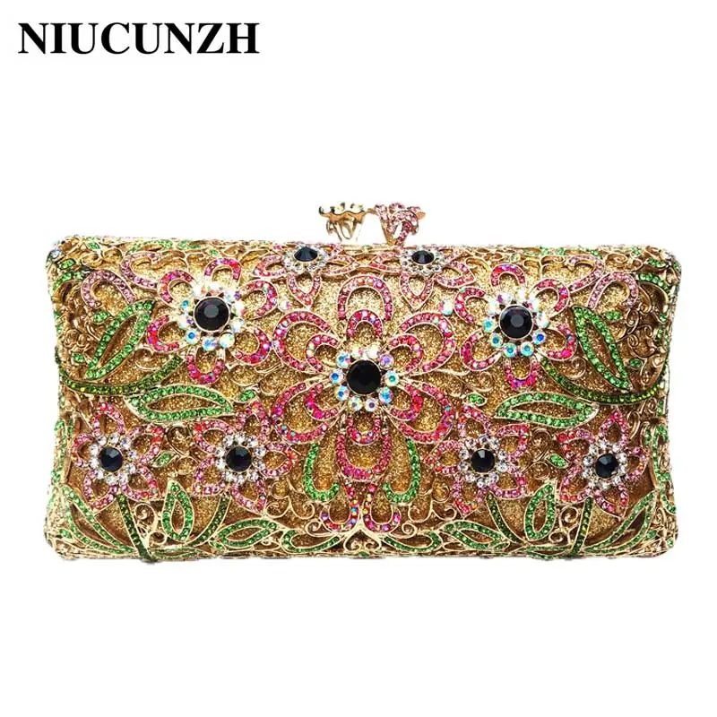 

NIUCUNZH Women Crystal Clutches Bags Evening Women Handbags Luxury Designer 2019 Clutch Purse Bridal Flower Rhinestones Handbag